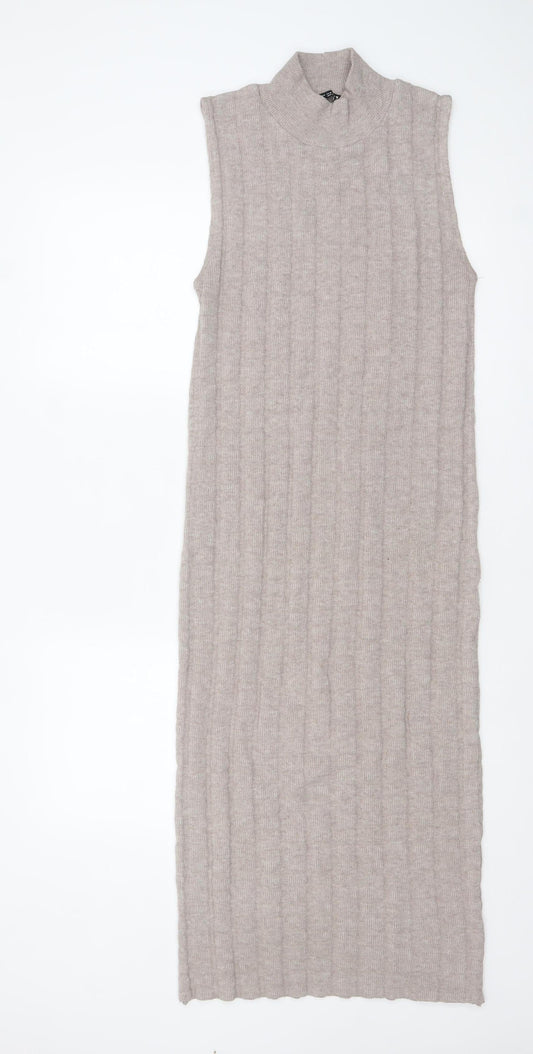 ZARA Women Beige Knit Sleeveless High Neck Midi Tank Dress M