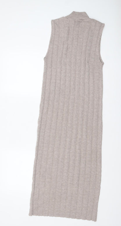 ZARA Women Beige Knit Sleeveless High Neck Midi Tank Dress M