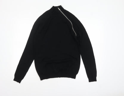 ASOS Women Black Merino Wool Mock Neck Zip Pullover Jumper S