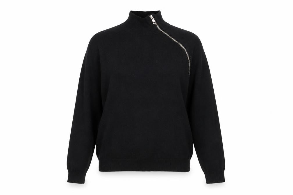 ASOS Women Black Merino Wool Mock Neck Zip Pullover Jumper S