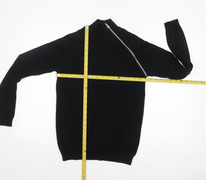 ASOS Women Black Merino Wool Mock Neck Zip Pullover Jumper S