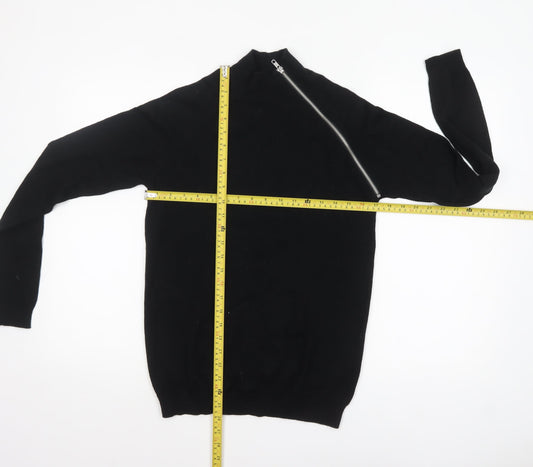 ASOS Women Black Merino Wool Mock Neck Zip Pullover Jumper S