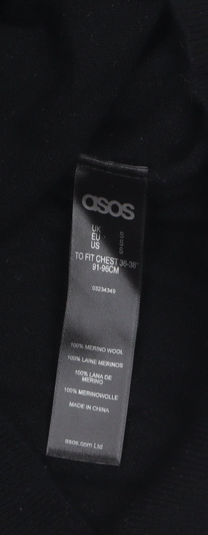 ASOS Women Black Merino Wool Mock Neck Zip Pullover Jumper S