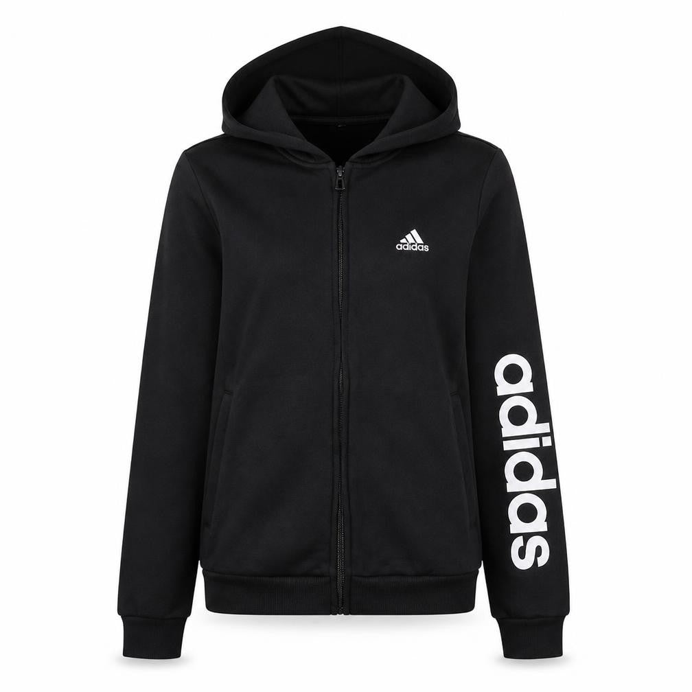 Front view of Adidas Women Black Full Zip Hoodie S 8-10 Logo Sportswear