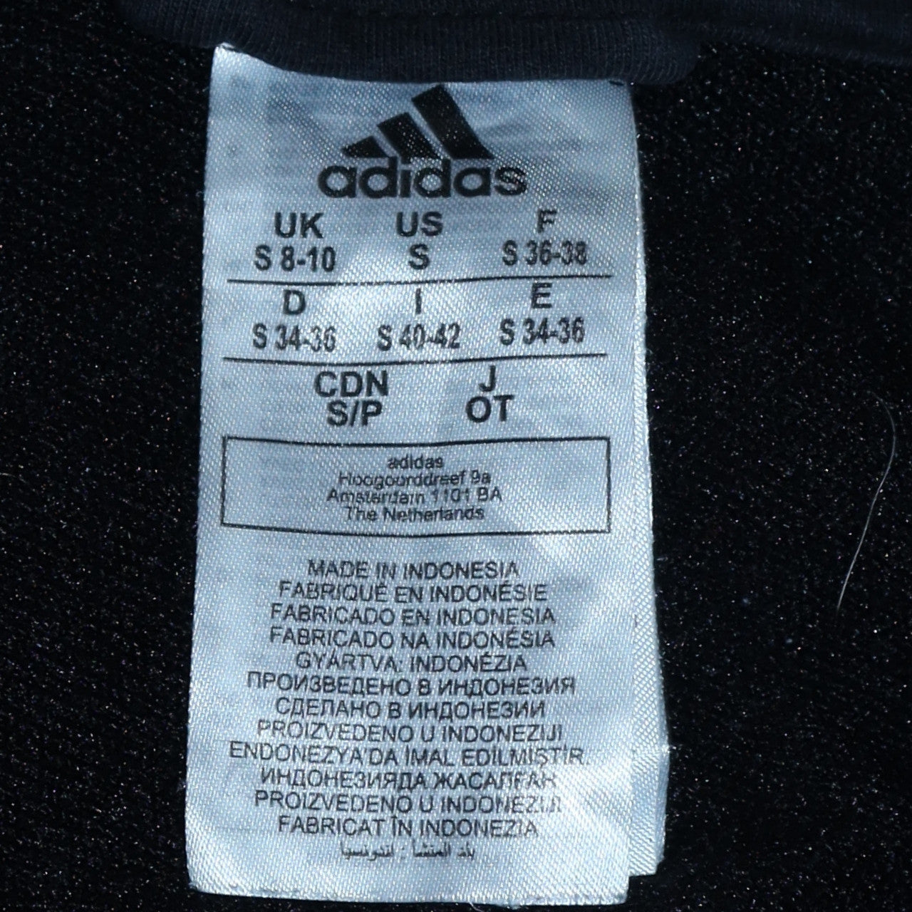 Womens UK Size S adidas Black Full Zip Hoodie