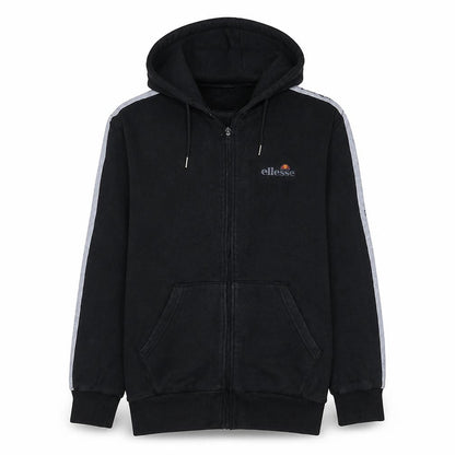 Front view of Ellesse men’s black full zip hoodie, size M, hooded sportswear