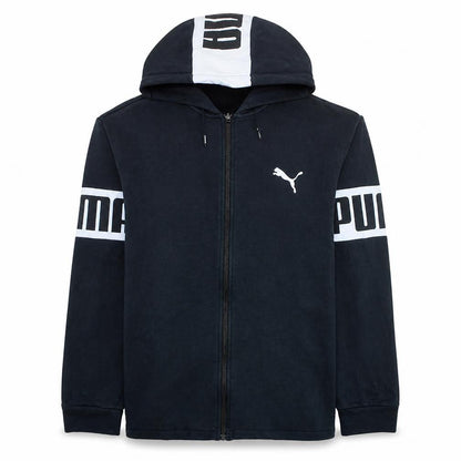 Front view of Puma Men's Black Full Zip Hoodie L Logo Print Sportswear