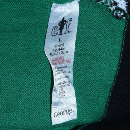 George Women’s Green Elf Christmas Jumper L Funny Pullover Knit