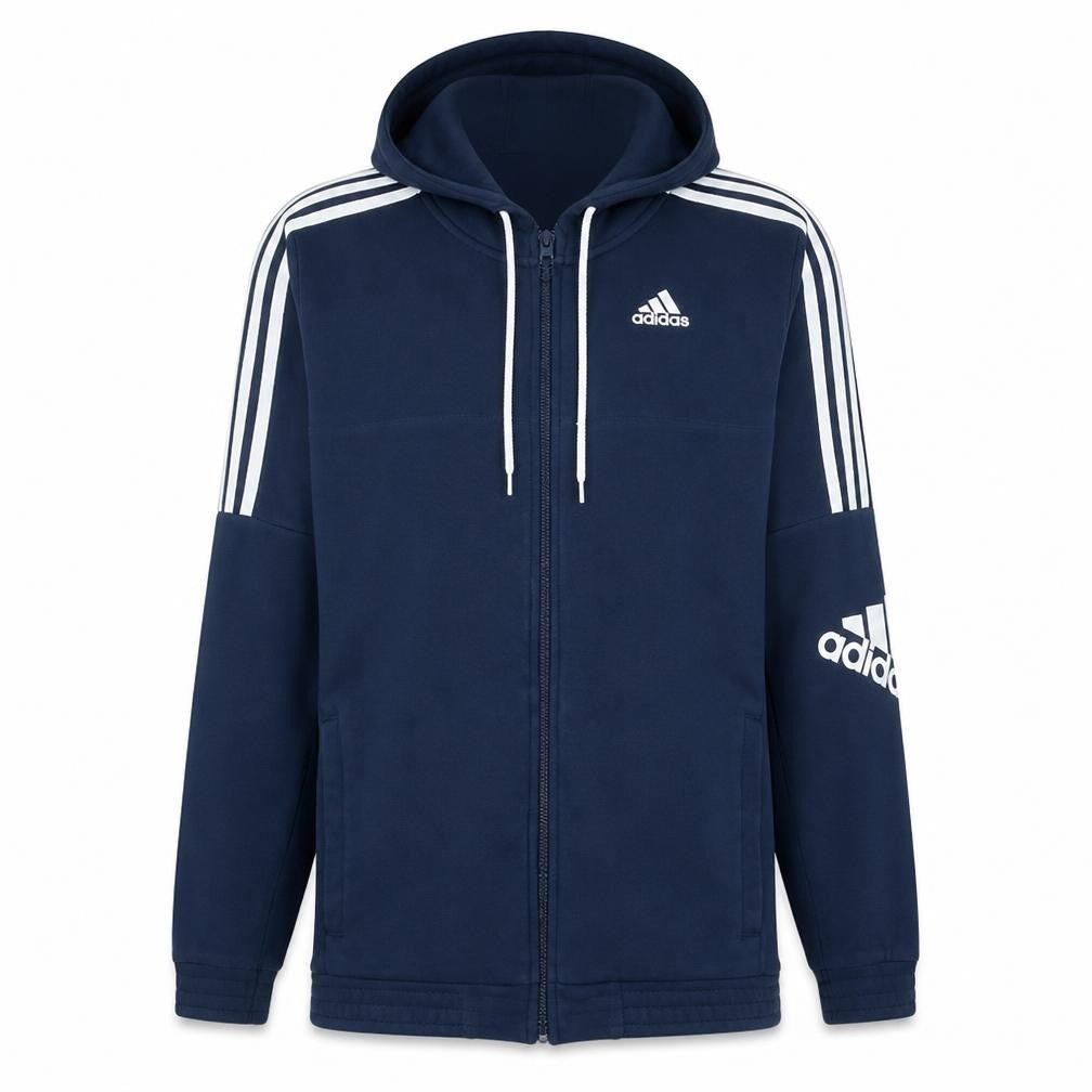 Front view of Adidas Men's Blue Full Zip Hoodie S Sports Fleece Jacket