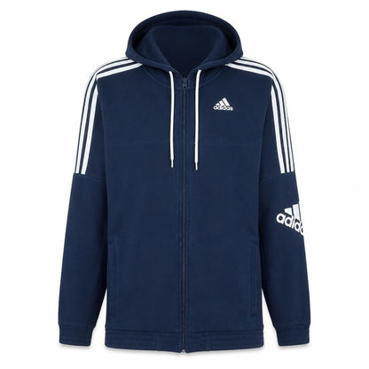 Front view of Adidas Men's Blue Full Zip Hoodie S Sports Fleece Jacket