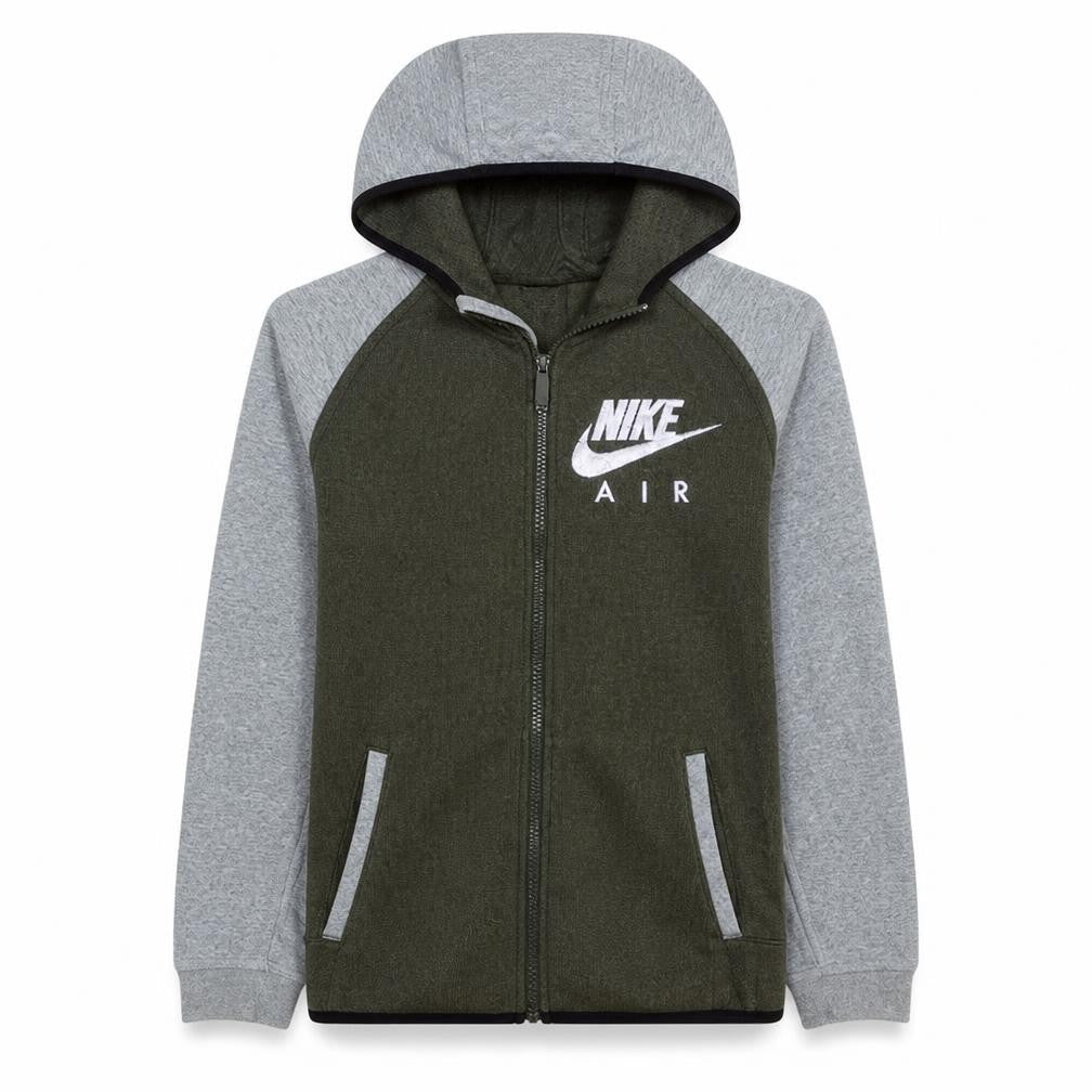 Front view of Nike boys’ olive & grey full zip hoodie sweatshirt xl 13-15 years hooded