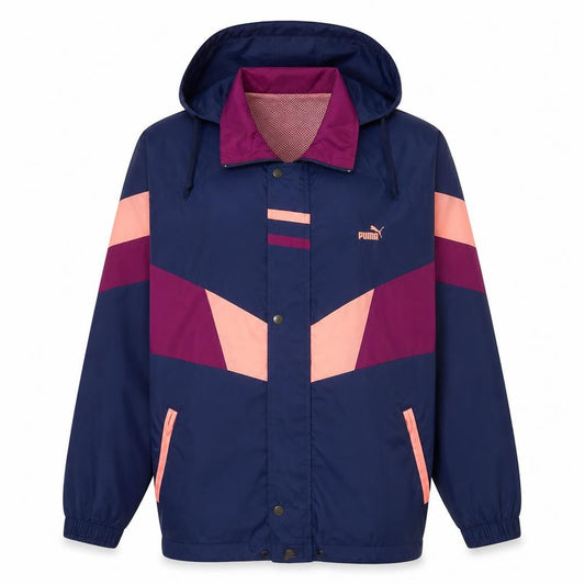 Puma Womens Blue Colourblock Windbreaker Jacket Size S Vintage