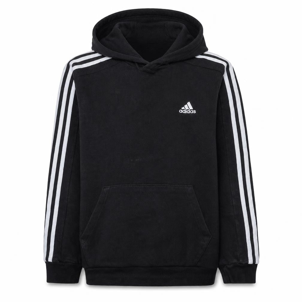 Front view of Adidas Men’s Black Pullover Hoodie M Sports Fleece Logo Athletic