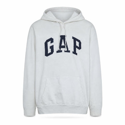 Gap Mens White Pullover Hoodie L Logo Fleece Sweatshirt