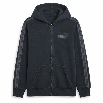 Front view of Puma Men's Black Full Zip Hoodie Sweatshirt S Fleece Logo Sportswear