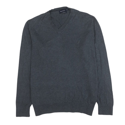 Nautica Men's Grey V-Neck Cotton Modal Pullover Jumper Size L