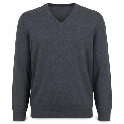 Nautica Men's Grey V-Neck Cotton Modal Pullover Jumper Size L