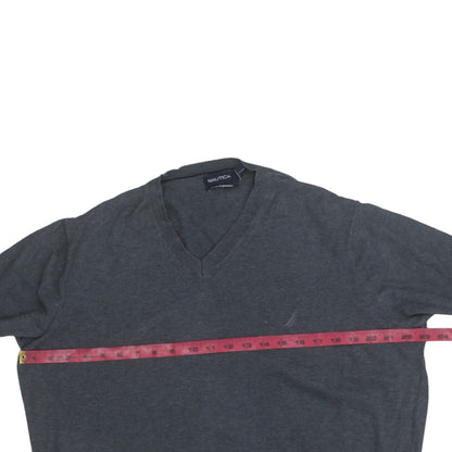 Nautica Men's Grey V-Neck Cotton Modal Pullover Jumper Size L