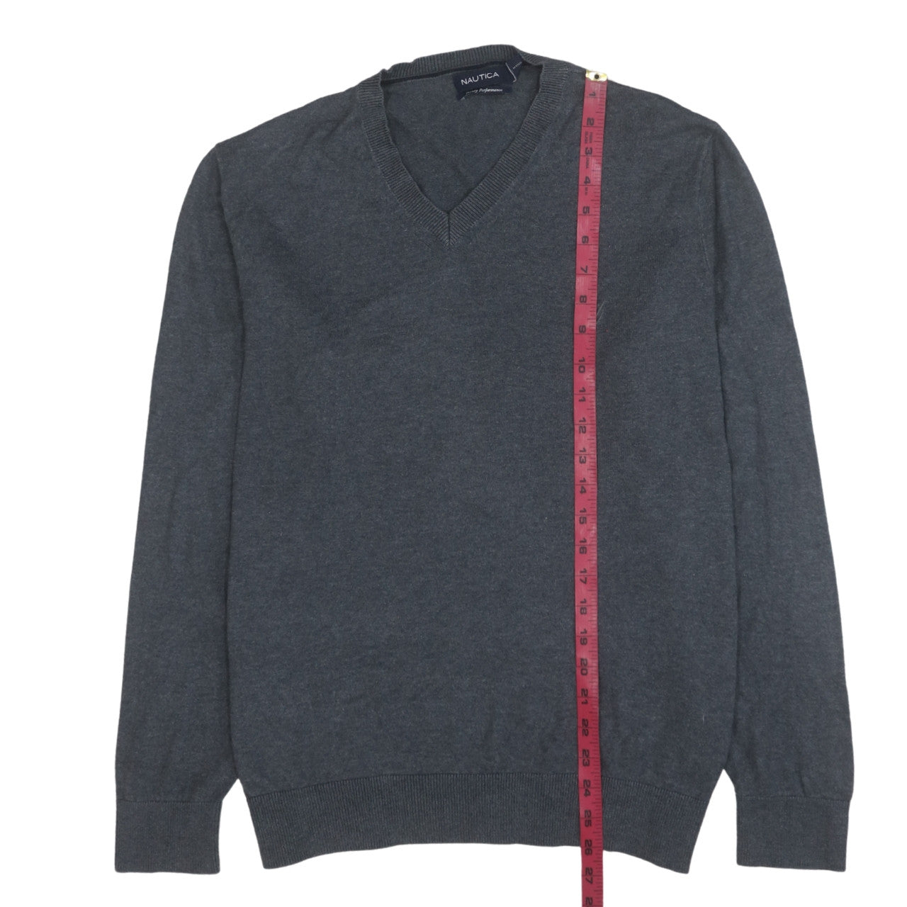 Nautica Men's Grey V-Neck Cotton Modal Pullover Jumper Size L