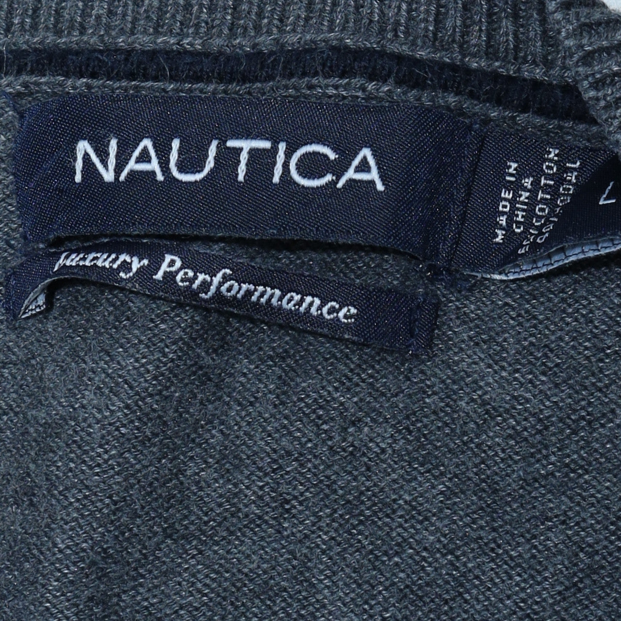 Nautica Men's Grey V-Neck Cotton Modal Pullover Jumper Size L