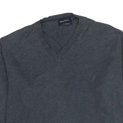Nautica Men's Grey V-Neck Cotton Modal Pullover Jumper Size L