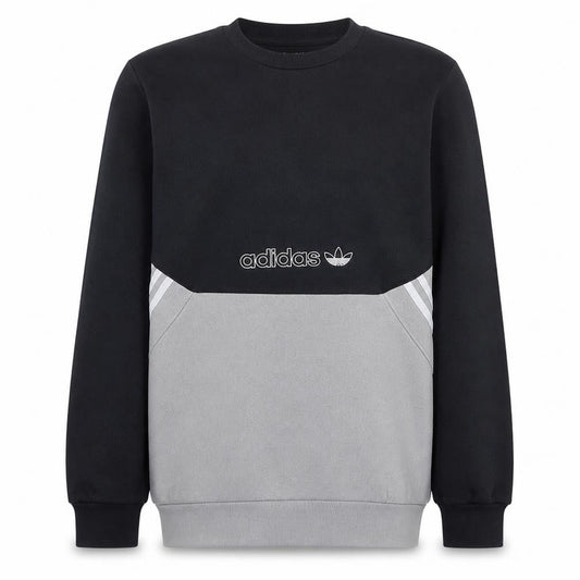 Front view of Adidas boys’ black grey crew neck pullover sweatshirt xl 15-16 years