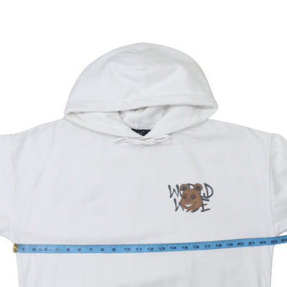 boohooMAN Men's White Pullover Hoodie Small Graphic Bear Print