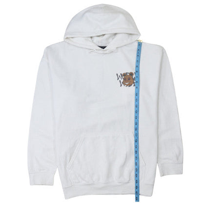 boohooMAN Men's White Pullover Hoodie Small Graphic Bear Print