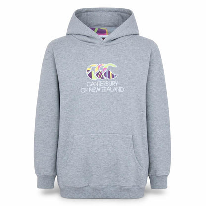Front view of Canterbury boys’ grey hoodie 14 years pullover fleece logo sweatshirt
