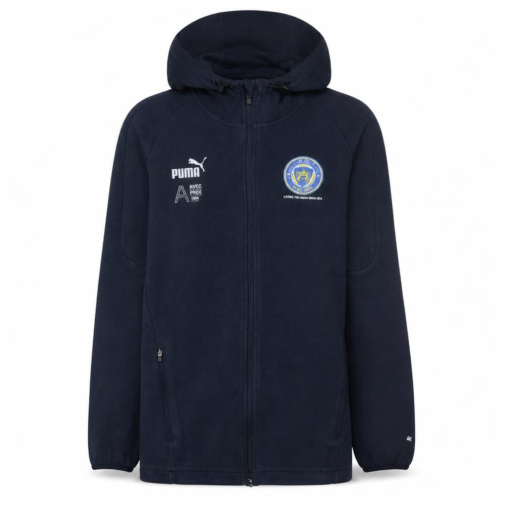 Front view of Puma Men's Blue Full Zip Hoodie Fleece Sports Jacket, size M