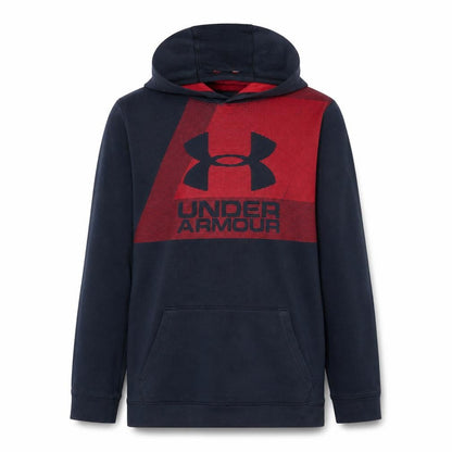 Front view of Under Armour boys’ black & red pullover hoodie xl loose fit coldgear