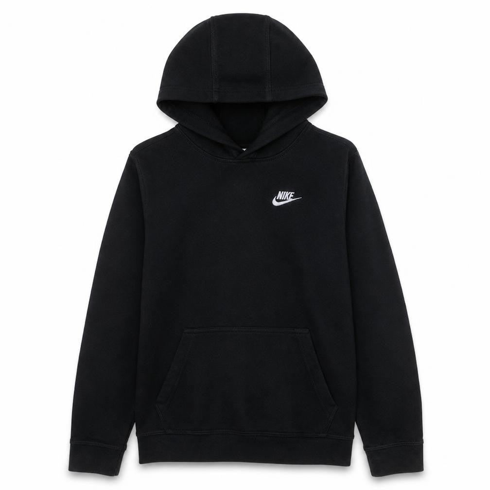 Front view of Nike boys’ black xl pullover hoodie standard fit fleece sweatshirt
