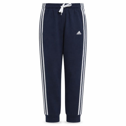 Front view of Adidas boys’ blue 13-14 years jogger activewear trousers with side stripes