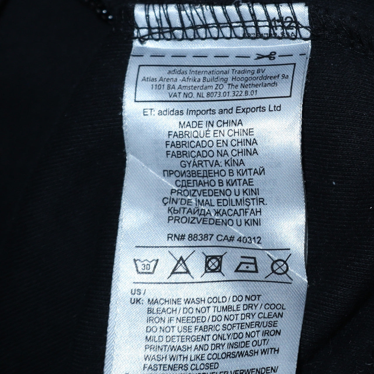 Mens UK Size M adidas Black Full Zip Sweatshirt