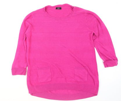 F&F Women's Pink Tunic Jumper Size 14 Crew Neck 3/4 Sleeve Knit