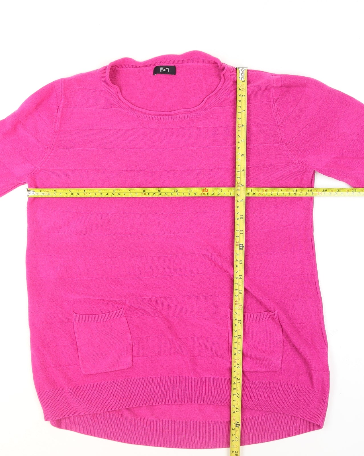 F&F Women's Pink Tunic Jumper Size 14 Crew Neck 3/4 Sleeve Knit