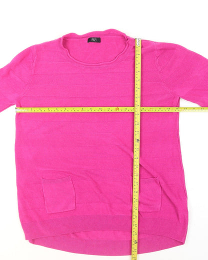 F&F Women's Pink Tunic Jumper Size 14 Crew Neck 3/4 Sleeve Knit