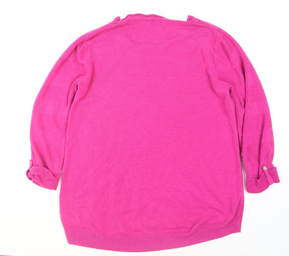F&F Women's Pink Tunic Jumper Size 14 Crew Neck 3/4 Sleeve Knit