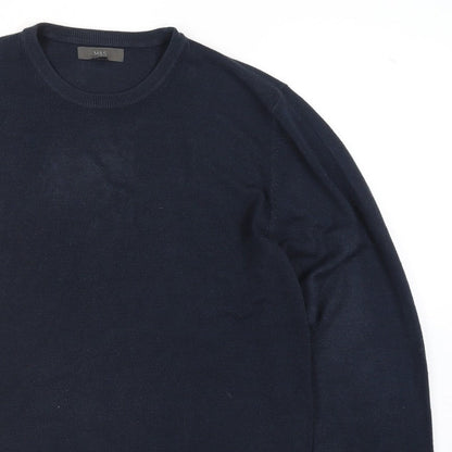Marks and Spencer Men's Blue L Crew Neck Cotton Blend Jumper