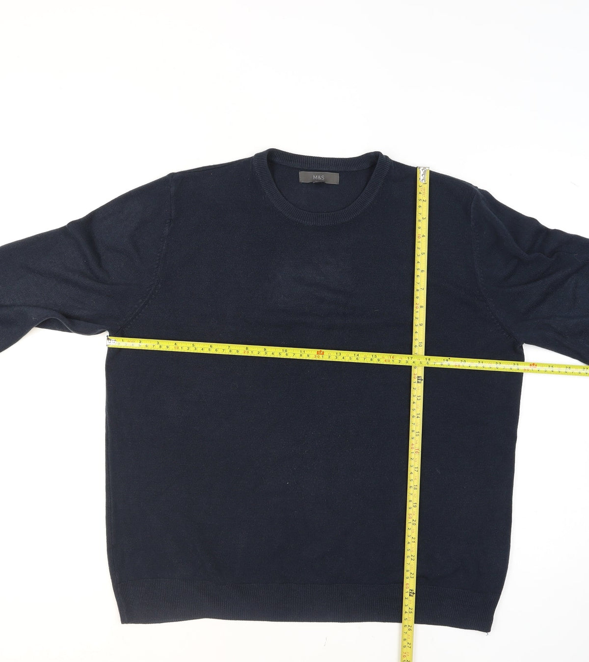 Marks and Spencer Men's Blue L Crew Neck Cotton Blend Jumper
