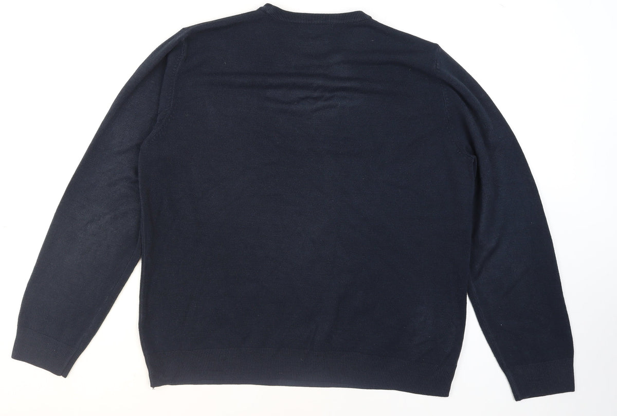 Marks and Spencer Men's Blue L Crew Neck Cotton Blend Jumper