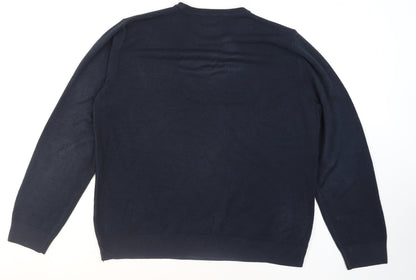 Marks and Spencer Men's Blue L Crew Neck Cotton Blend Jumper