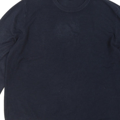 Marks and Spencer Men's Blue L Crew Neck Cotton Blend Jumper