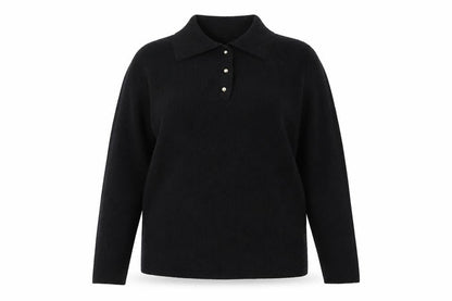Tu Women Black Collared Henley Knit Jumper Size 16