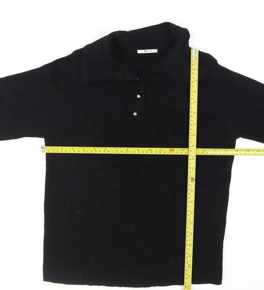 Tu Women Black Collared Henley Knit Jumper Size 16