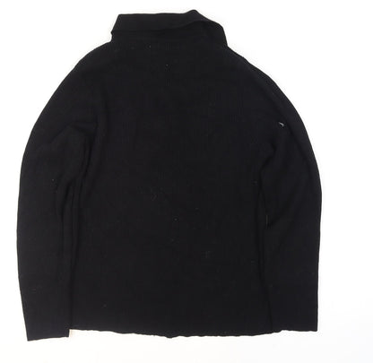 Tu Women Black Collared Henley Knit Jumper Size 16
