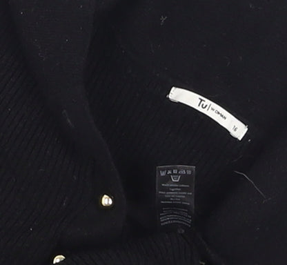 Tu Women Black Collared Henley Knit Jumper Size 16