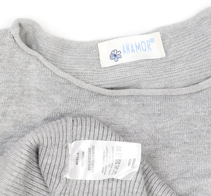 Anamor Women Grey Relaxed Fit Knit Long Sleeve Pullover Jumper M