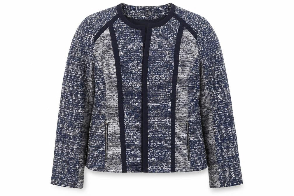 Marks and Spencer Women's Blue Tweed Collarless Blazer Size 16