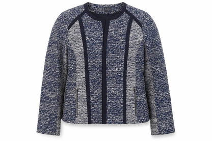 Marks and Spencer Women's Blue Tweed Collarless Blazer Size 16